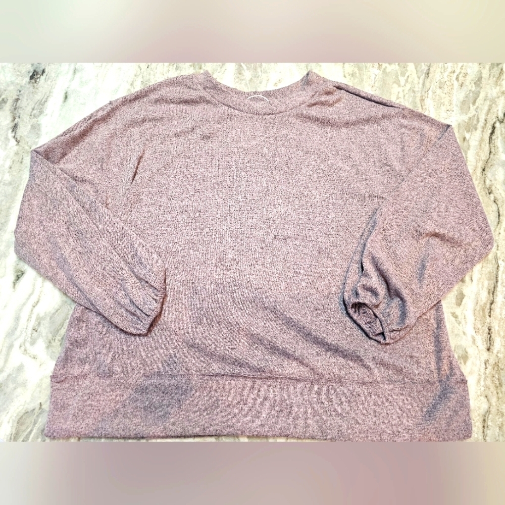 Andrée by Unit Heathered Mauve Knit Pullover Top Size Small Long Sleeve Soft Str